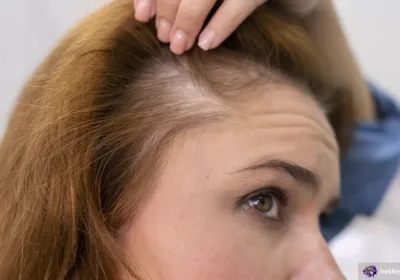 Caucasian woman looking in the mirror wondering why is my hair thinning?