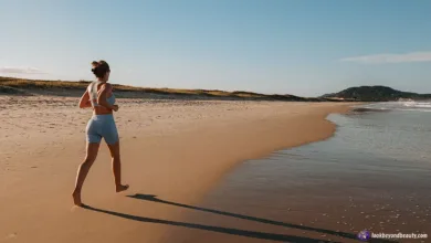 Woman jogging on beach for heart-healthy morning habits
